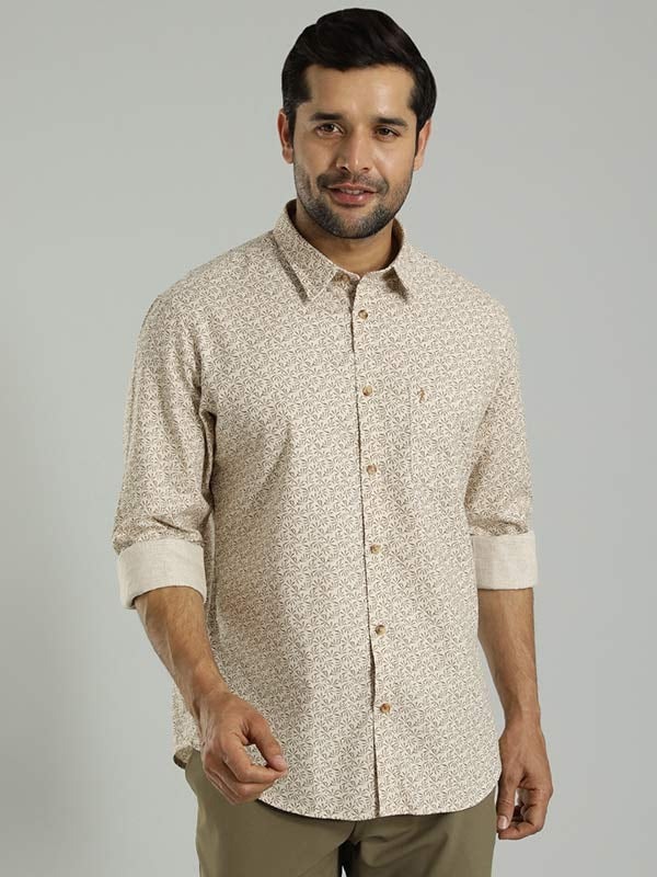 Indian Terrain Men All Over Print Beige Shirt